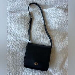 Vintage Coach Black  Leather Crossbody Bag with Gold Hardware